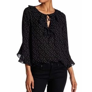 MAX STUDIO Polka Dot Ruffle Blouse XL NWT Black